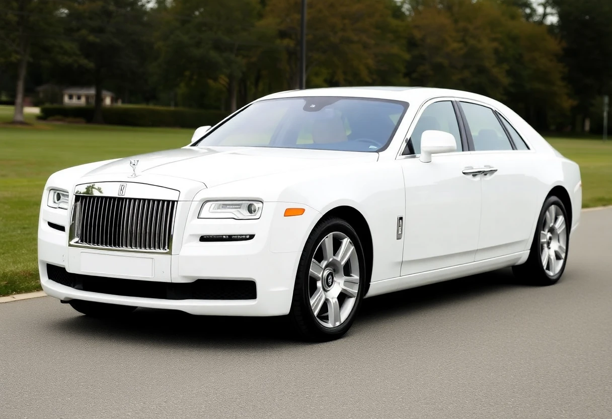 Rolls-Royce Ghost, berline de luxe blanche, vue de trois-quarts avant